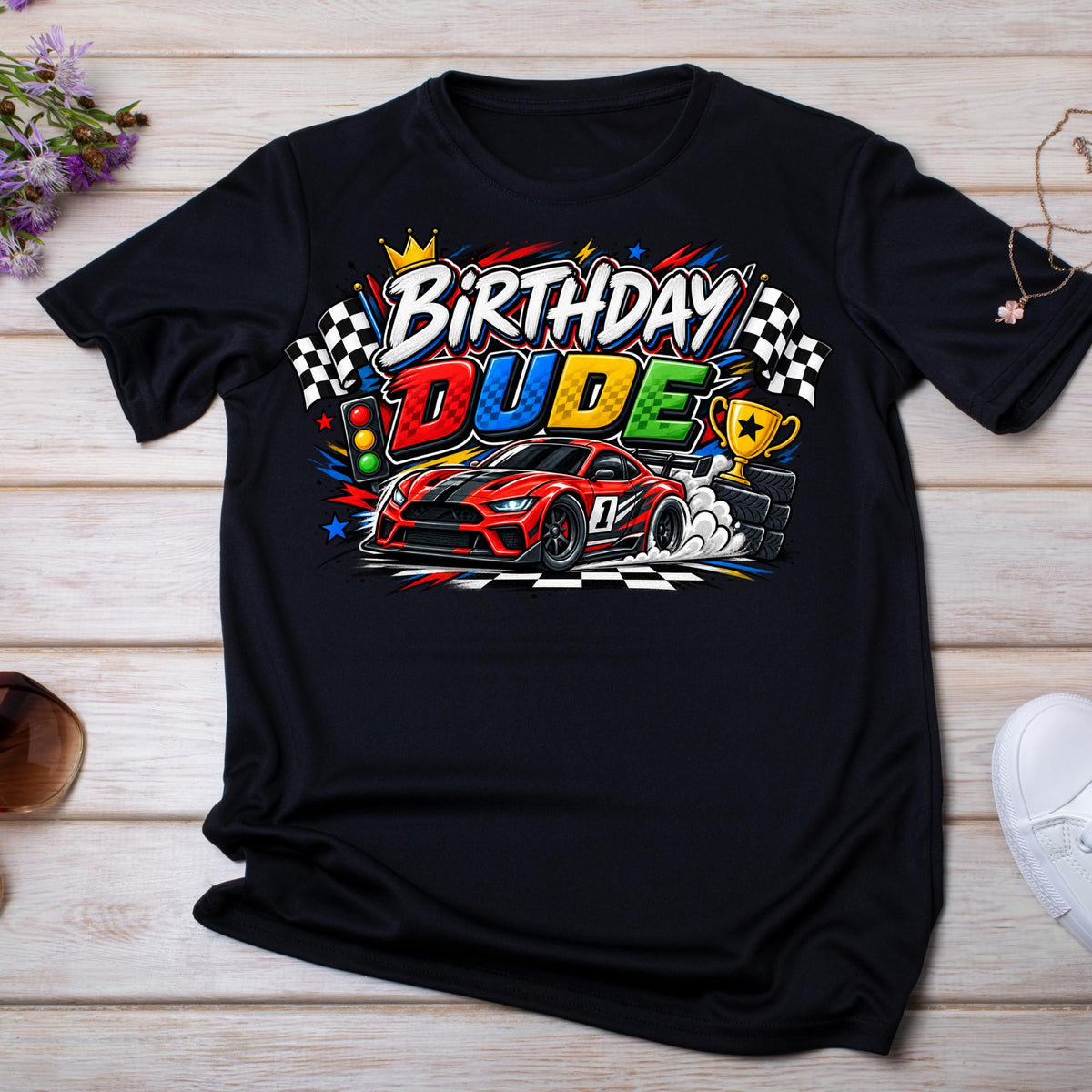 Race Car Birthday Shirt, Birthday Dude Shirt, Racing Birthday Boy Shirt, Checkered Flag Birthday Tee, Race Car Party Outfit