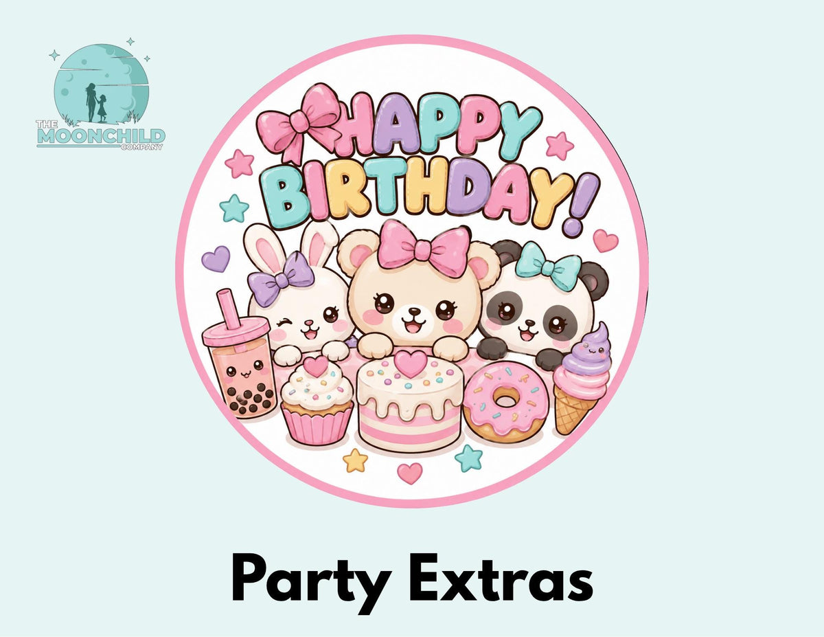 Kawaii Birthday Party Decorations, Cute Cupcake Toppers, Kawaii Birthday Stickers, Favor Tags, Pastel Birthday Party Decor