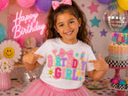 Preppy Birthday Girl Shirt, Faux Chenille Patch Shirt, Birthday Girl DTF Shirt, Varsity Letter Birthday Tee, Girls Birthday Outfit