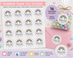 Rainbow Thank You Party Stickers | Goodie Bag Favor Stickers | Treat Bag Labels | Birthday Party Stickers | Matte or Glossy | 16 Stickers