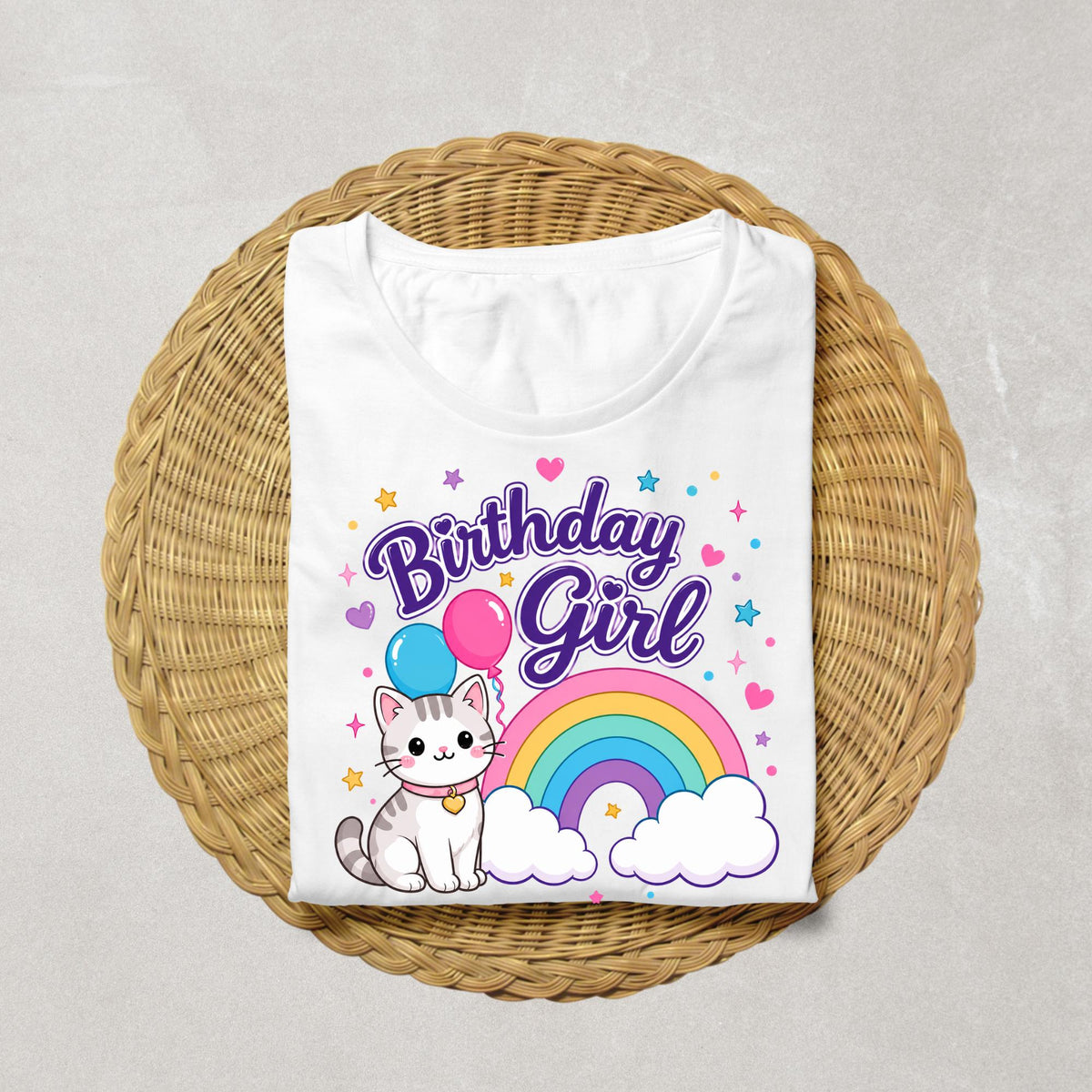 Birthday Girl Cat Shirt | Cute Cat Birthday Shirt | Rainbow Birthday Tee | Girls Birthday Outfit | Kawaii Birthday Shirt |