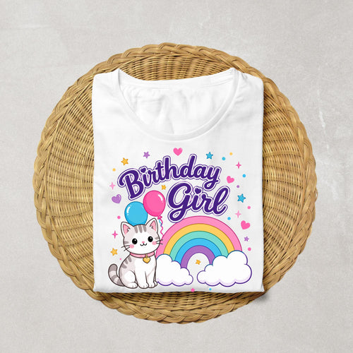 Birthday Girl Cat Shirt | Cute Cat Birthday Shirt | Rainbow Birthday Tee | Girls Birthday Outfit | Kawaii Birthday Shirt |