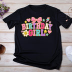 Preppy Birthday Girl Shirt, Faux Chenille Patch Shirt, Birthday Girl DTF Shirt, Varsity Letter Birthday Tee, Girls Birthday Outfit