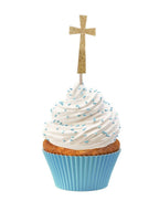 Gold Cross Cupcake Toppers – Baptism Cupcake Picks – Religious Cupcake Decorations – Christening Party Decor – Communion Dessert Toppers