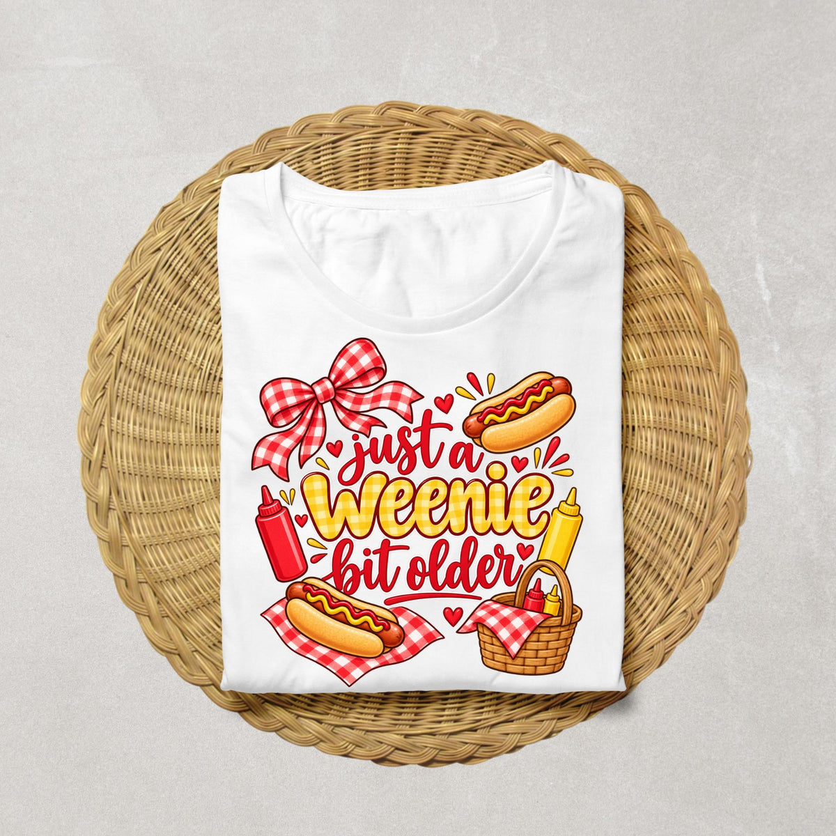 Weenie Birthday Shirt Girl, Hot Dog Birthday Shirt, Just a Weenie Bit Older Shirt, Picnic Birthday Outfit, Girls Birthday Tee