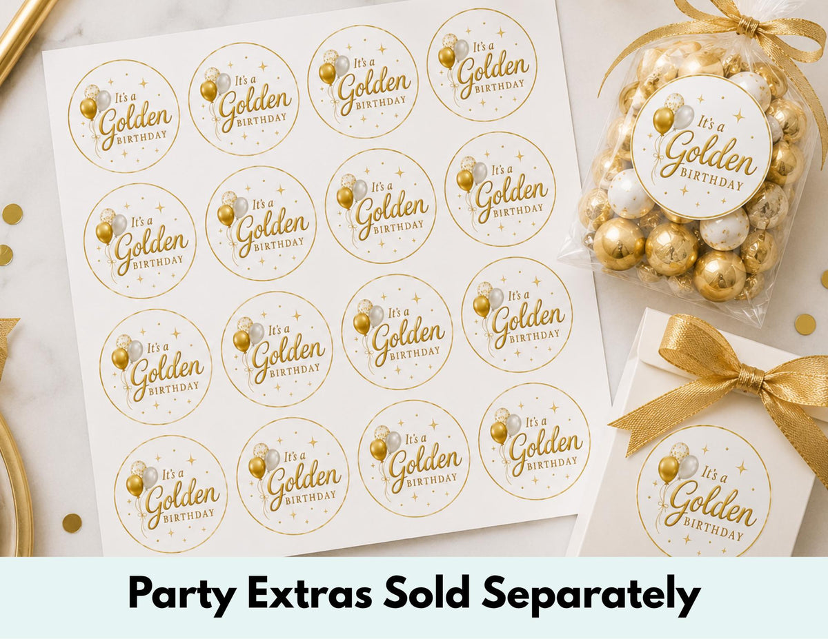 Golden Birthday Cupcake Toppers & Favor Tags | It's a Golden Birthday Party Decorations | 12 Pack Cupcake Toppers | Matching Shirt Available
