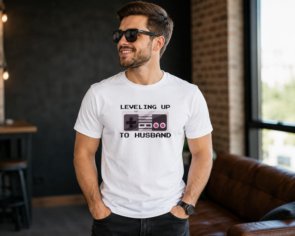 Leveling Up to Husband Shirt, Groom Video Game Shirt, Gamer Bachelor Party Tee, Engagement Party Shirt for Groom, Wedding Gaming Theme