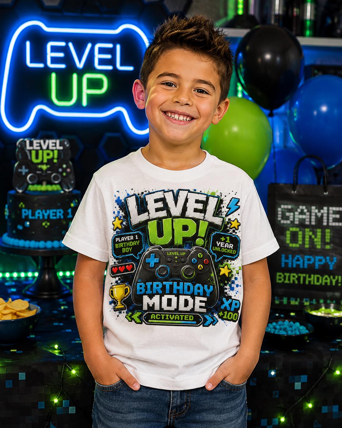Level Up Birthday Shirt for Boys, Gamer Birthday Shirt, Video Game Birthday Outfit, Gaming Party Shirt, Birthday Mode Activated Tee