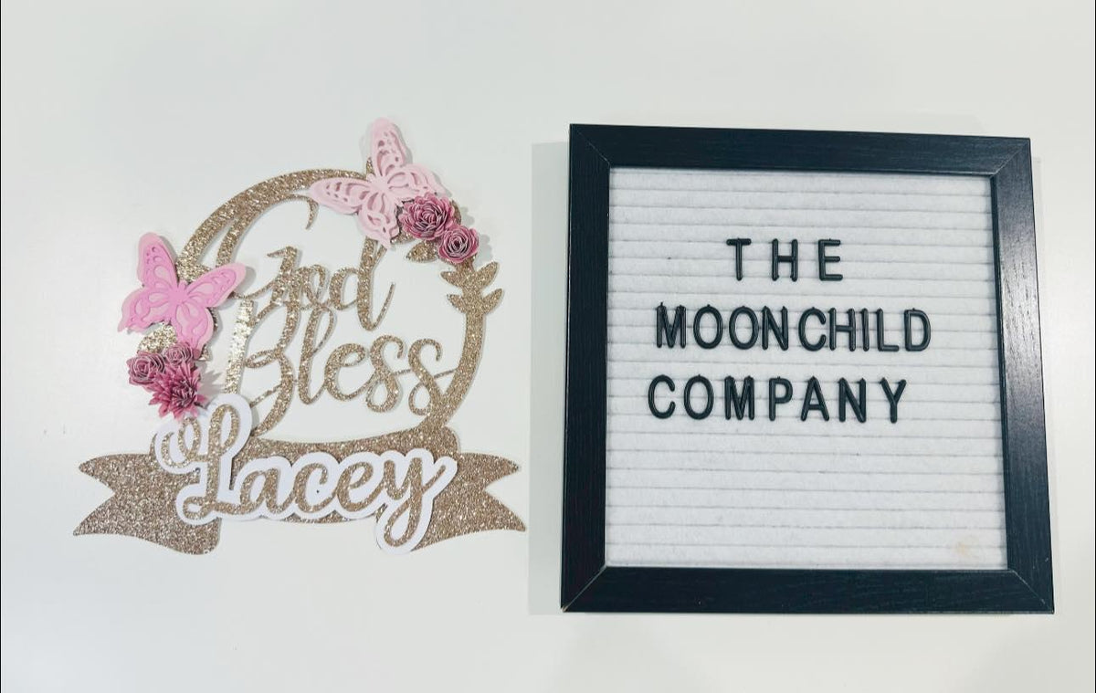 Baptism Cake Topper | God Bless Cake Topper with Name | Butterfly Floral Christening Decoration | Custom Religious Birthday Decor