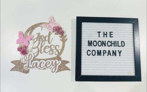 Baptism Cake Topper | God Bless Cake Topper with Name | Butterfly Floral Christening Decoration | Custom Religious Birthday Decor