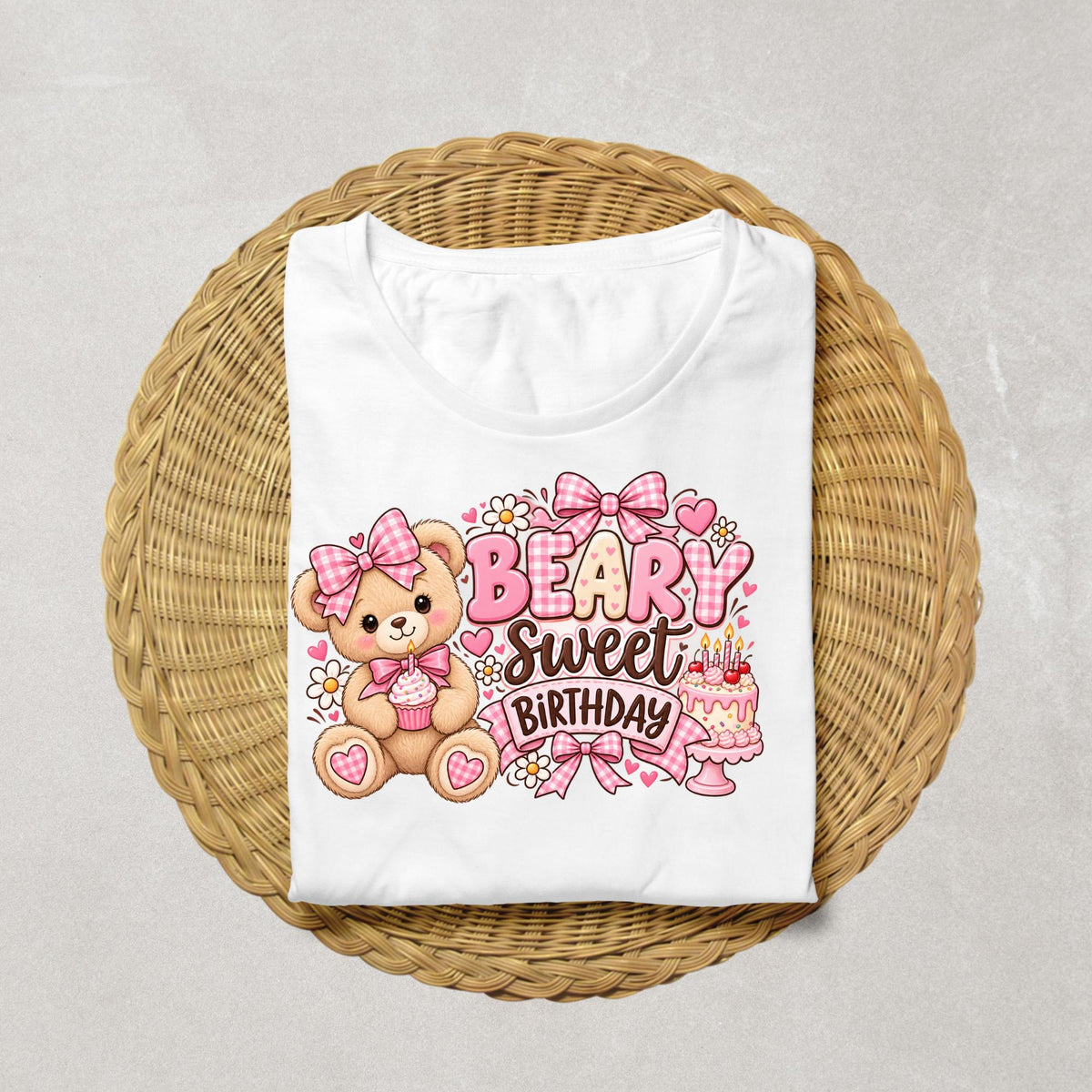 Teddy Bear Birthday Shirt, Beary Sweet Birthday Shirt, Girl Birthday Outfit, Pink Gingham Bear Party Tee, Teddy Bear Party Shirt