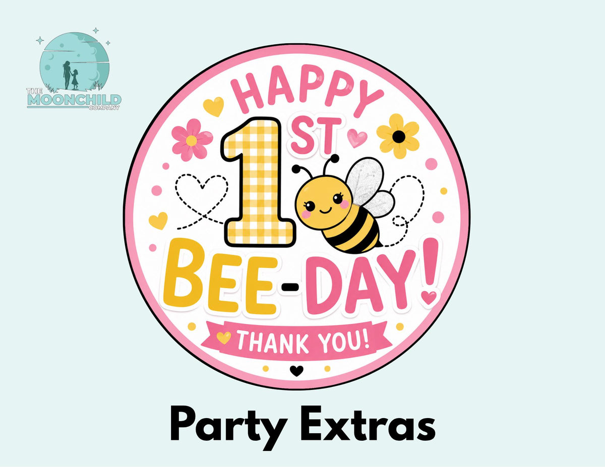 1st Bee-Day Cupcake Toppers, Favor Tags & Stickers | Bee Birthday Party Decor | First Bee Day Party Favors | Bumble Bee Birthday Decorations