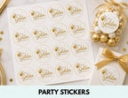 Golden Birthday Party Stickers | 16 Matching Favor Stickers | Treat Bag Labels | Matte or Glossy Finish
