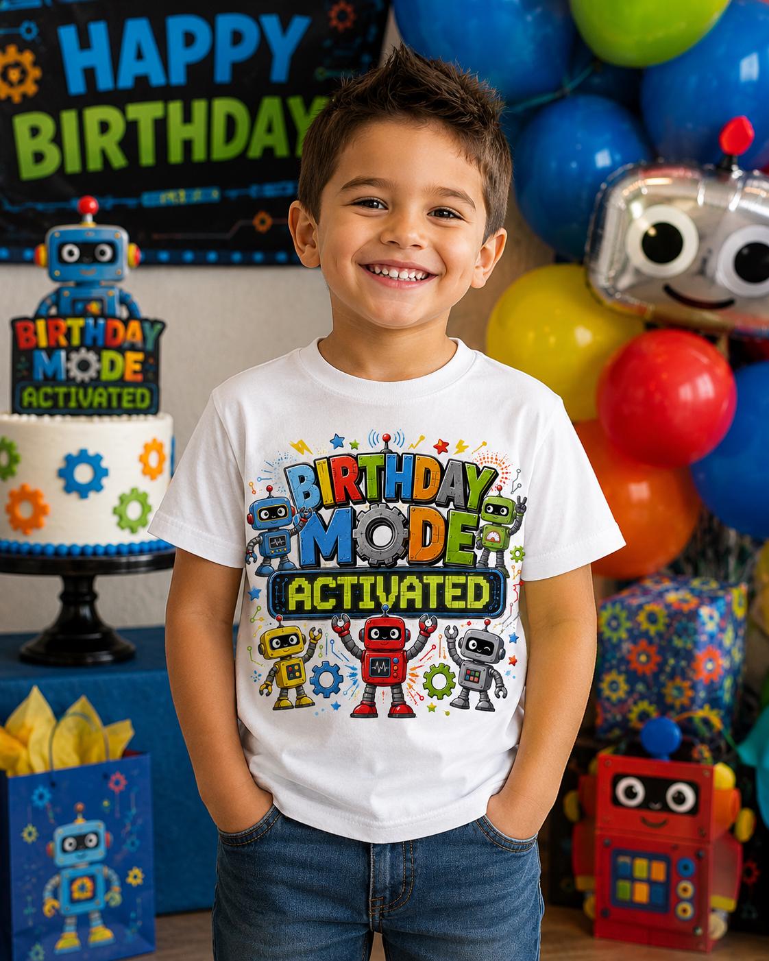 Robot Birthday Shirt for Boys, Birthday Mode Activated Shirt, Robot Birthday Party Outfit, Kids Birthday Tee, Science Tech Birthday Shirt