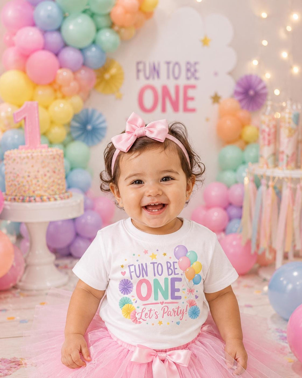 Fun to Be One Birthday Shirt | 1st Birthday Girl Shirt | Pastel First Birthday Outfit | Rainbow Balloon Birthday Tee | ONE Birthday Shirt