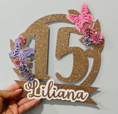 Personalized Sweet 15 Cake Topper | Butterfly Quinceañera Cake Topper | Floral 15th Birthday Topper | Custom Name Cake Topper | Mis Quince