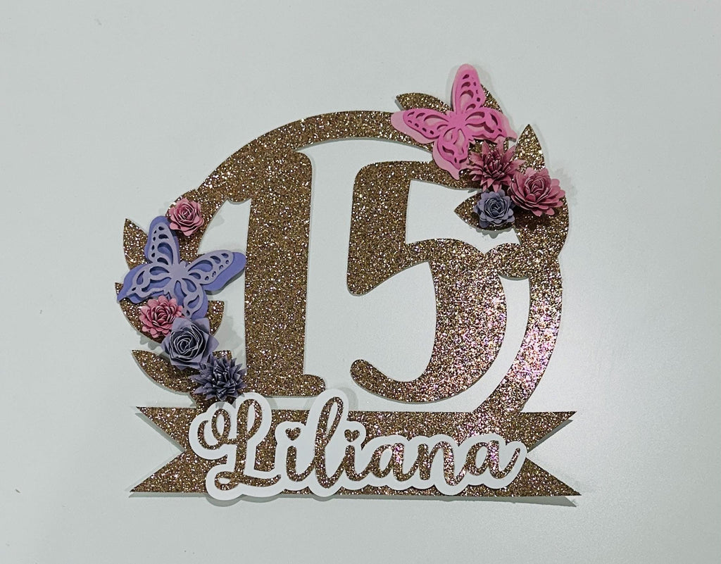 Personalized Sweet 15 Cake Topper | Butterfly Quinceañera Cake Topper | Floral 15th Birthday Topper | Custom Name Cake Topper | Mis Quince