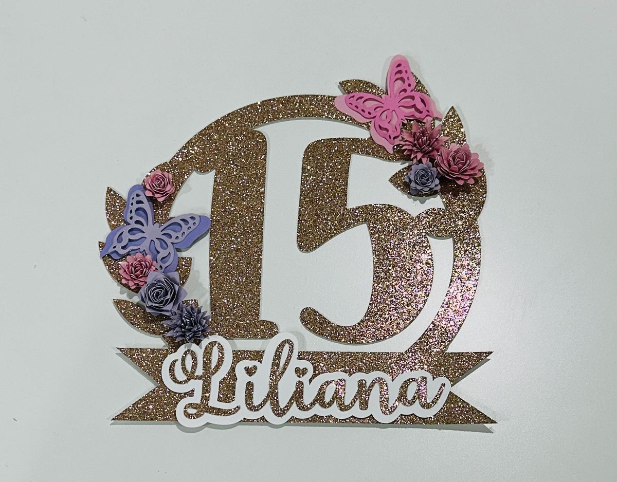 Personalized Sweet 15 Cake Topper | Butterfly Quinceañera Cake Topper | Floral 15th Birthday Topper | Custom Name Cake Topper | Mis Quince