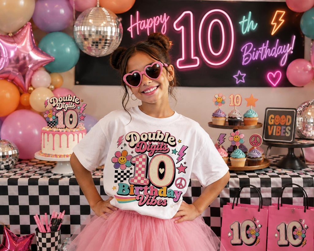 Double Digits 10 Birthday Shirt | Retro 10th Birthday Shirt | Groovy 10th Birthday Outfit | Girls 10th Birthday Tee | Birthday Vibes Shirt