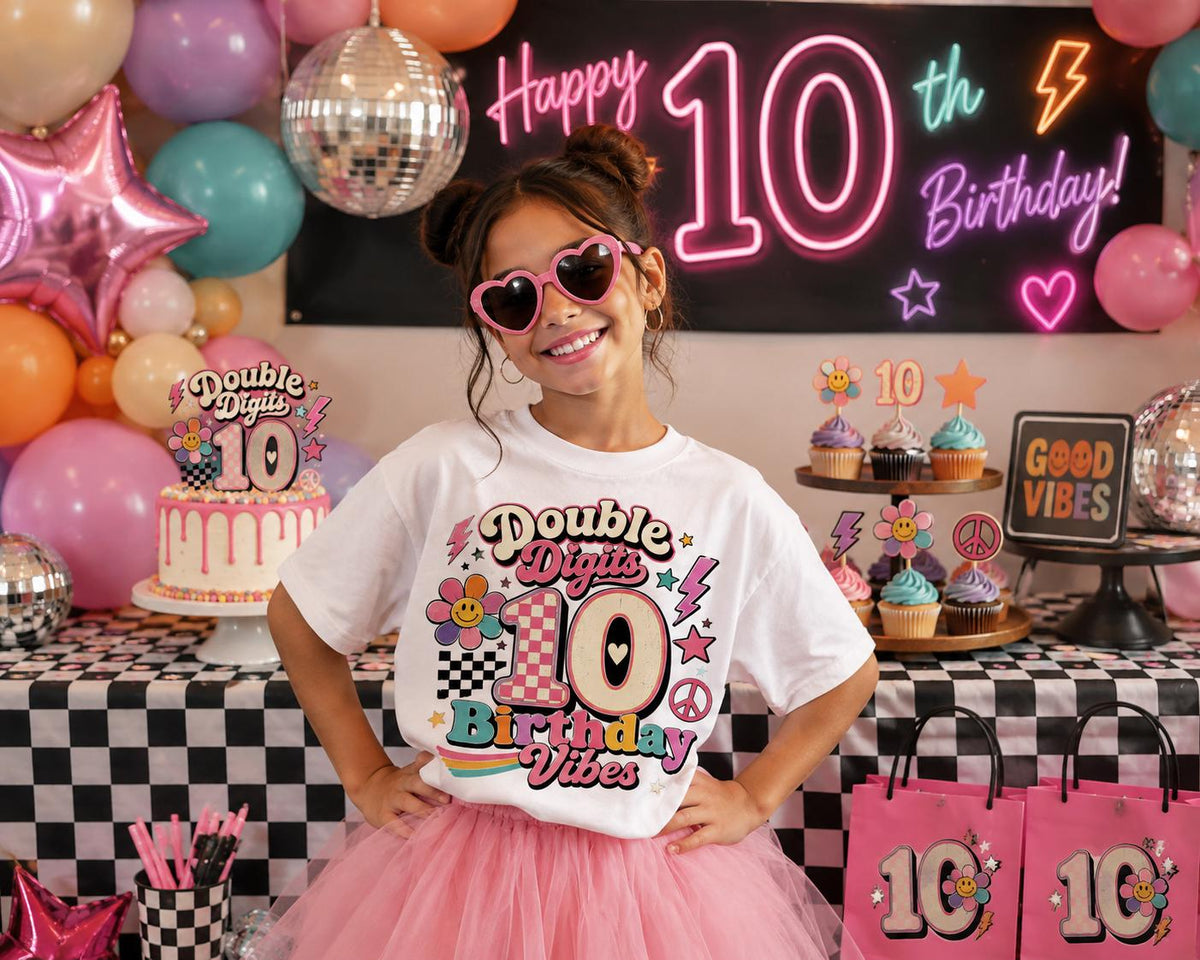 Double Digits 10 Birthday Shirt | Retro 10th Birthday Shirt | Groovy 10th Birthday Outfit | Girls 10th Birthday Tee | Birthday Vibes Shirt