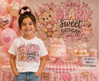 Teddy Bear Birthday Shirt, Beary Sweet Birthday Shirt, Girl Birthday Outfit, Pink Gingham Bear Party Tee, Teddy Bear Party Shirt