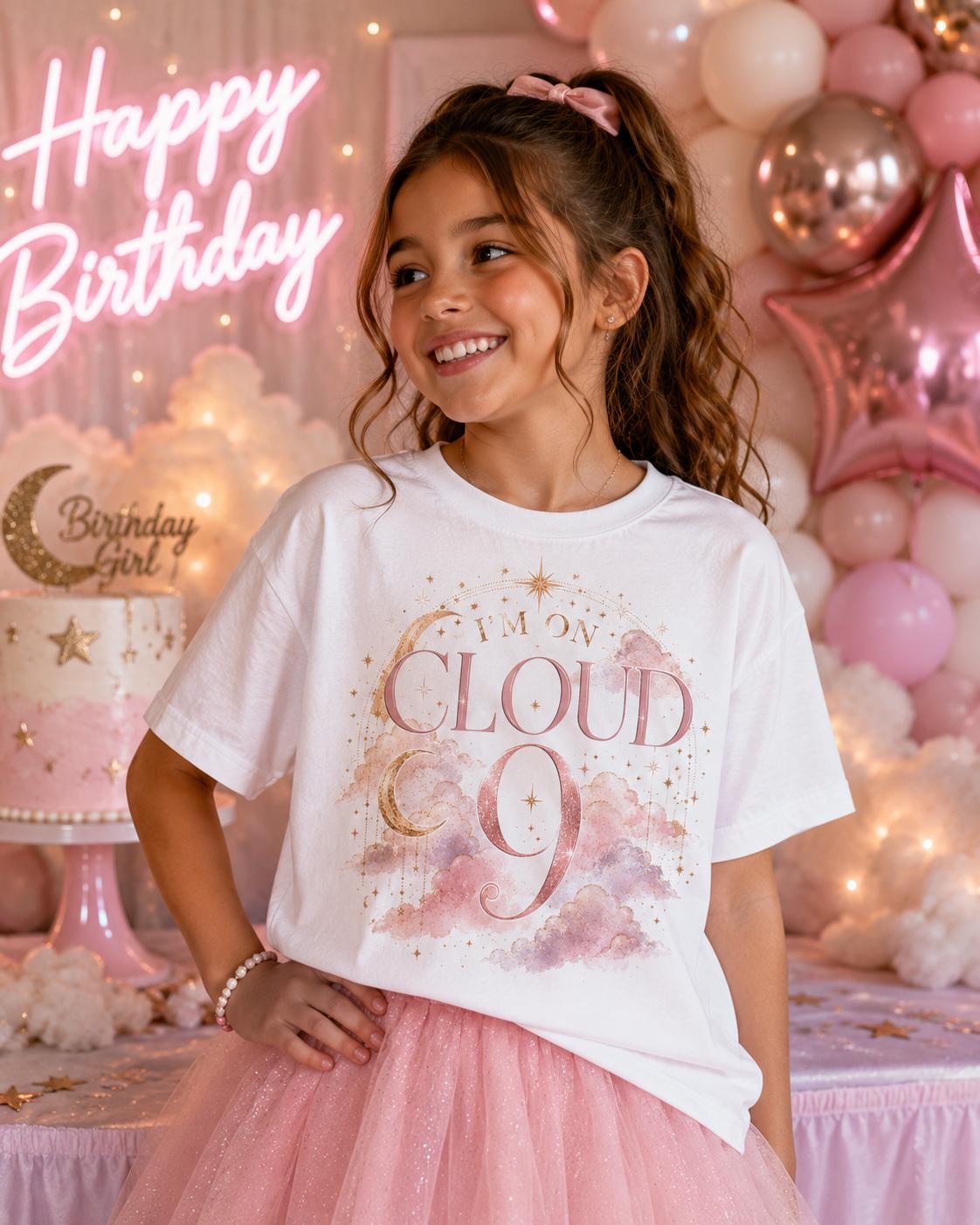 I'm On Cloud 9 Birthday Shirt | Magical Birthday Girl Shirt | Pink Celestial Birthday Tee | Dreamy Birthday Outfit | Girls Birthday Party