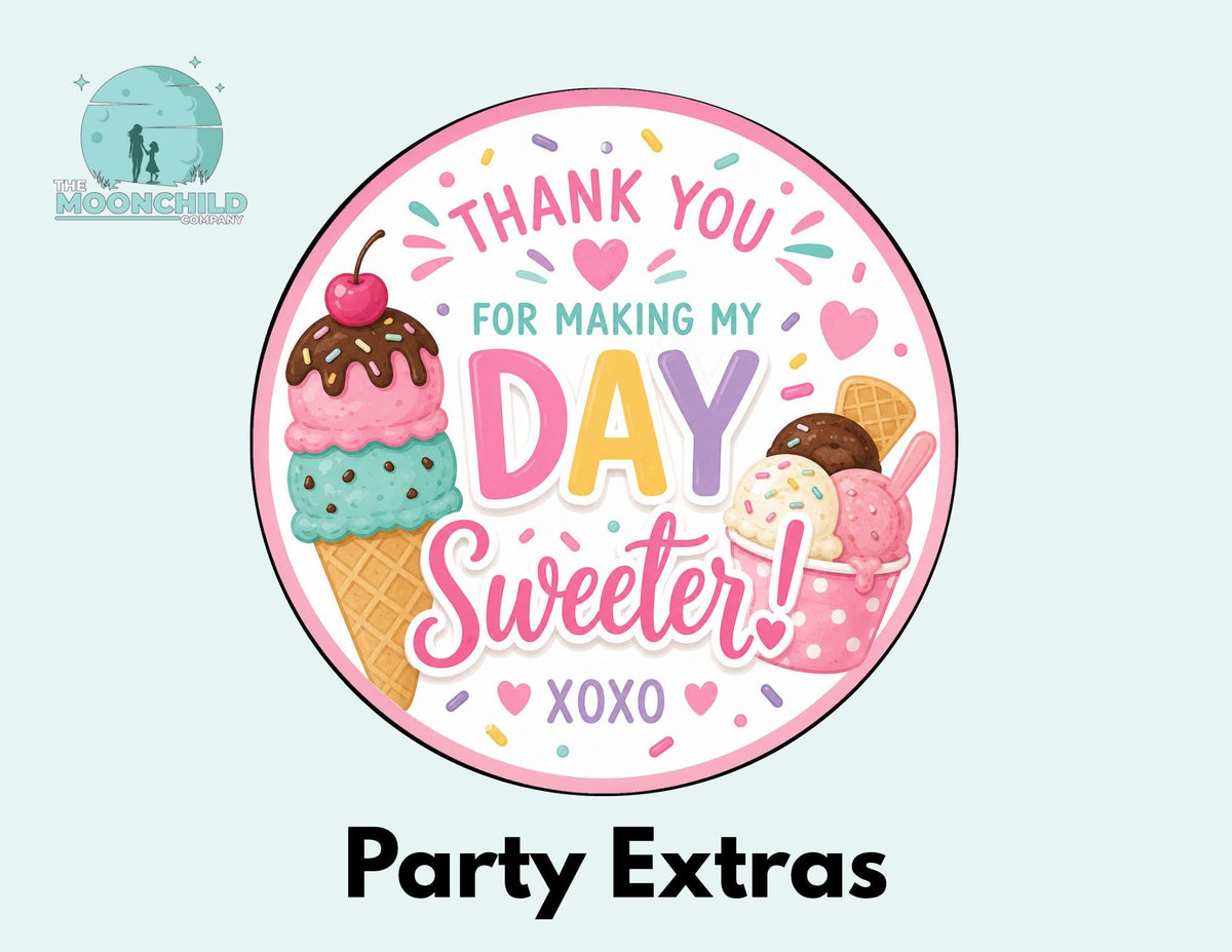 Ice Cream Birthday Cupcake Toppers, Favor Tags & Stickers | Ice Cream Party Decor | Sweet Birthday Favor Tags | Dessert Table Decorations