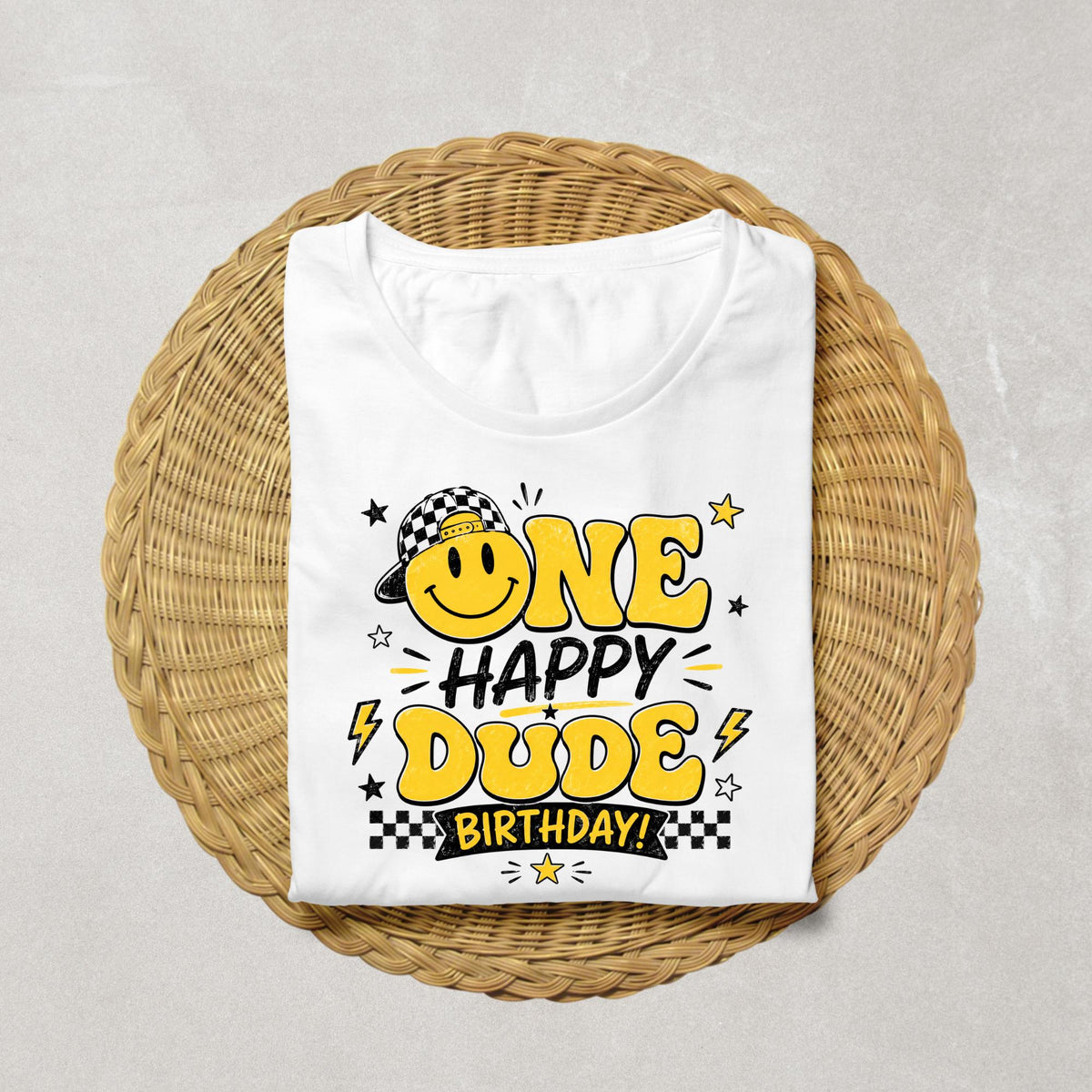 One Happy Dude Birthday Shirt | Retro Smiley Face First Birthday Shirt | Boy 1st Birthday Outfit | Yellow Smiley Birthday Tee | Cake Smash