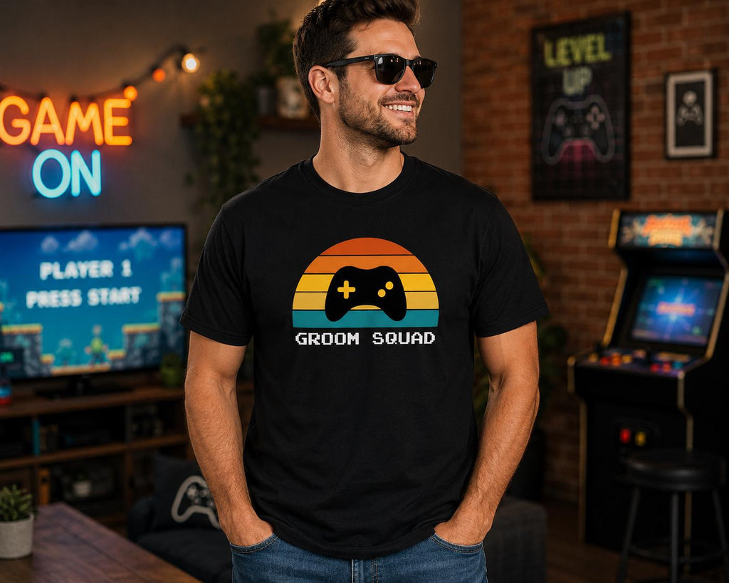 Groom Squad Gamer Shirt, Retro Video Game Bachelor Party Tee, Groomsmen Gaming Shirt, Matching Groom Shirts Available, Wedding Party Shirt