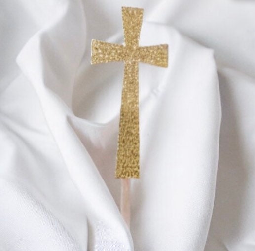 Gold Cross Cupcake Toppers – Baptism Cupcake Picks – Religious Cupcake Decorations – Christening Party Decor – Communion Dessert Toppers