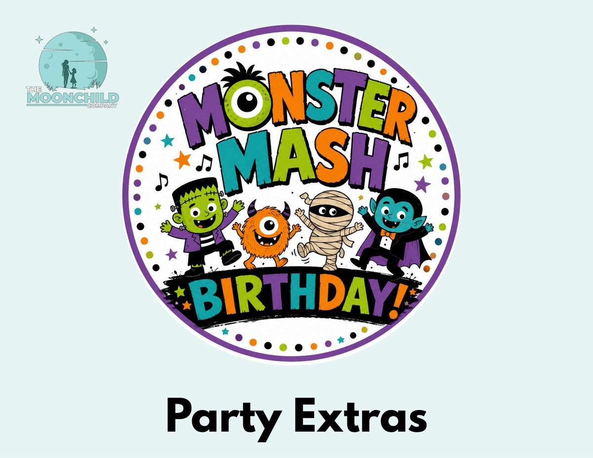 Monster Mash Birthday Party Decorations, Monster Cupcake Toppers, Halloween Birthday Stickers, Monster Favor Tags, Spooky Birthday Party