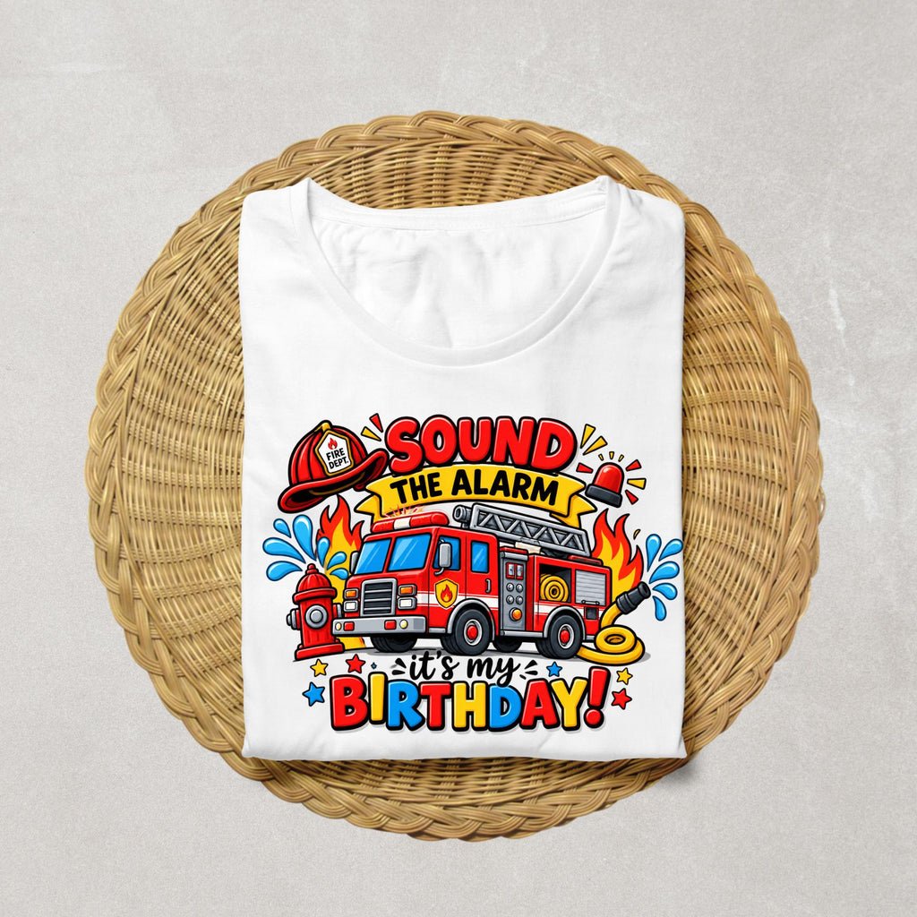 Fire Truck Birthday Shirt, Sound the Alarm Birthday Shirt, Firefighter Birthday Boy Shirt, Kids Fire Truck Party Outfit, Birthday Tee
