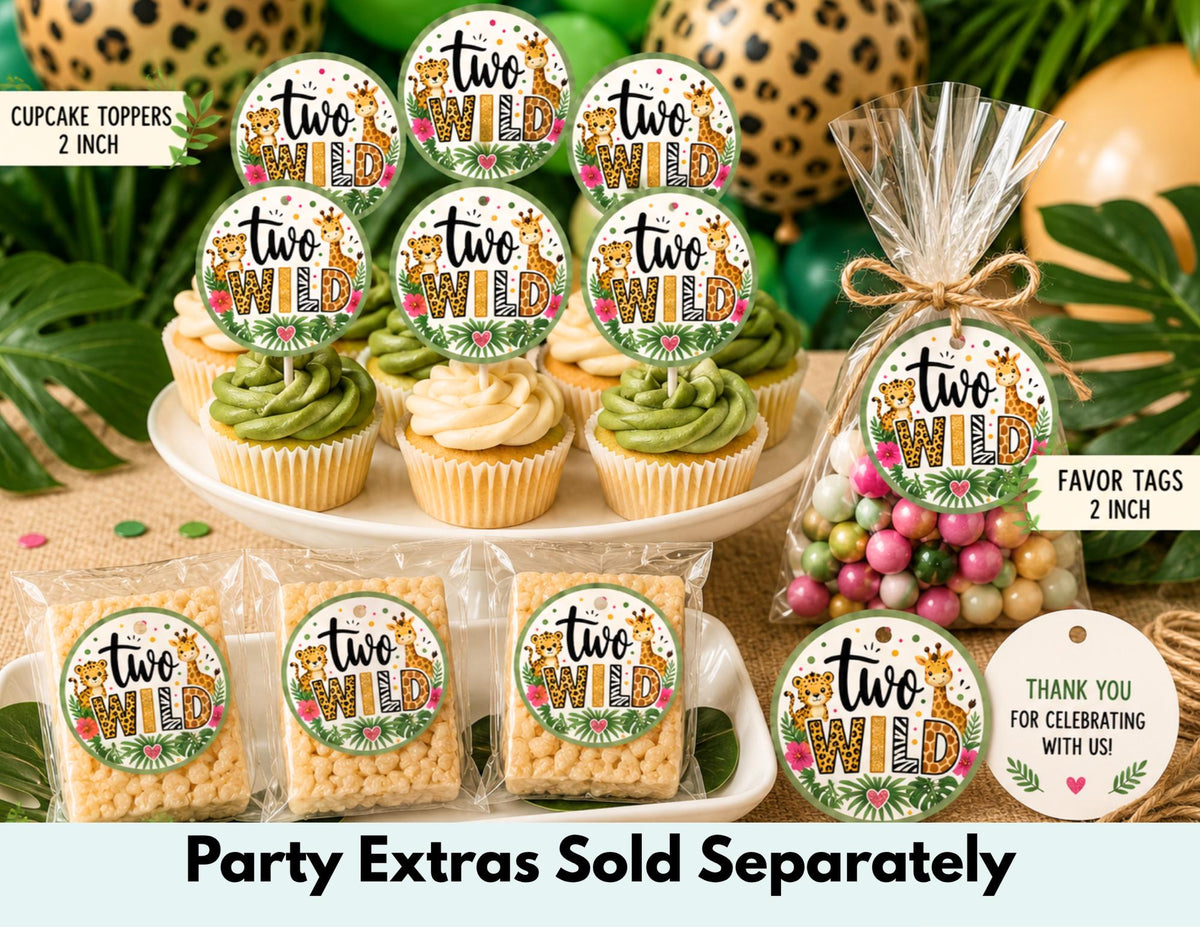 Two Wild Cake Topper | Safari 2nd Birthday Cake Topper | Jungle Birthday Party Decor | Two Wild Safari Theme | Lion Giraffe Birthday Topper