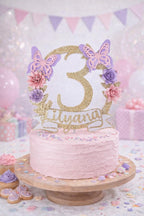 Personalized Fairy Birthday Cake Topper | Pink Butterfly Fairy Garden Party Decor | Custom Name & Age Girl Birthday