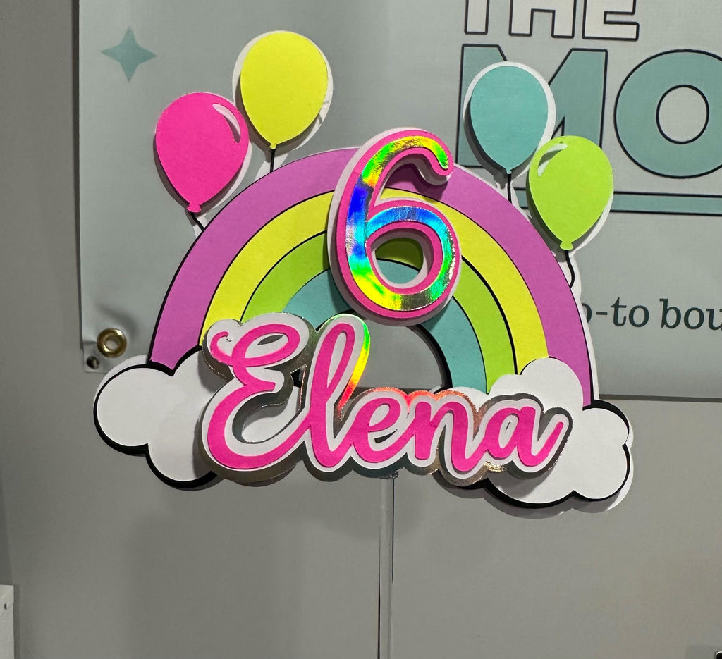Rainbow Layered Cake Topper | 6 Inch Custom Party Cake Topper | Birthday Cake Decoration | Kids Party Cake Topper | Custom Color Topper