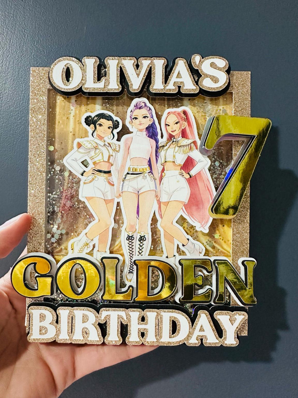 Golden Birthday Shaker Cake Topper | Personalized Birthday Cake Decoration | Gold Glitter Birthday Party Decor | Custom Name Cake Topper