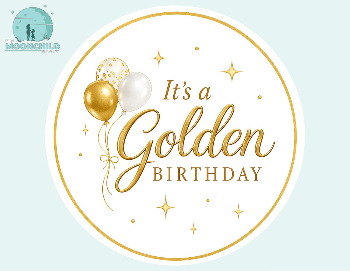 Golden Birthday Cupcake Toppers & Favor Tags | It's a Golden Birthday Party Decorations | 12 Pack Cupcake Toppers | Matching Shirt Available