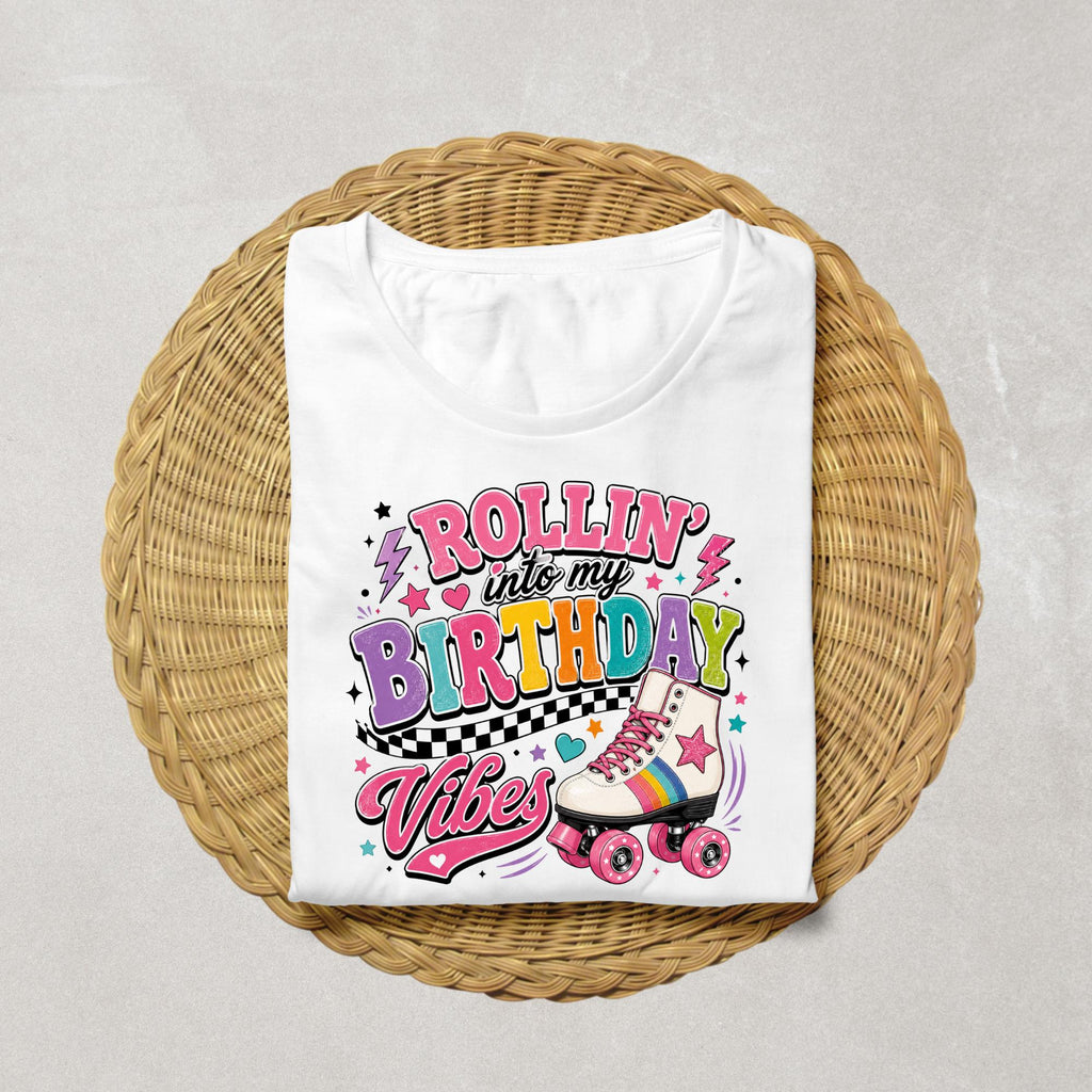 Rollin' Into My Birthday Vibes Shirt | Roller Skating Birthday Shirt | Skate Party Shirt | Retro Birthday Outfit | Girls Birthday Tee