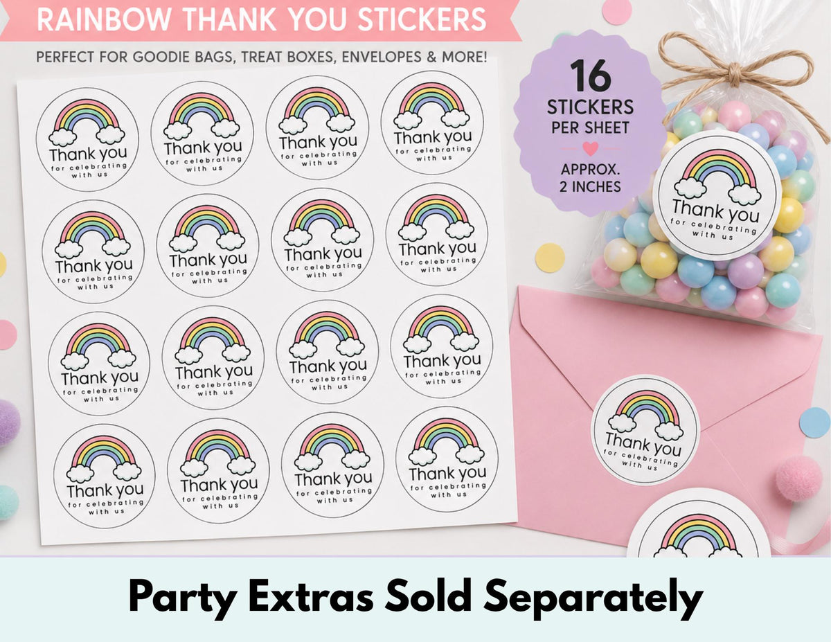 Rainbow Thank You Cupcake Toppers & Favor Tags | Rainbow Birthday Party Decorations | Cupcake Picks | Goodie Bag Tags | Party Extras