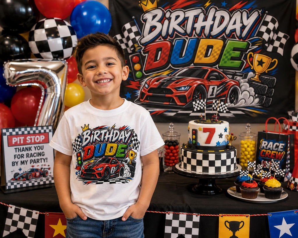 Race Car Birthday Shirt, Birthday Dude Shirt, Racing Birthday Boy Shirt, Checkered Flag Birthday Tee, Race Car Party Outfit
