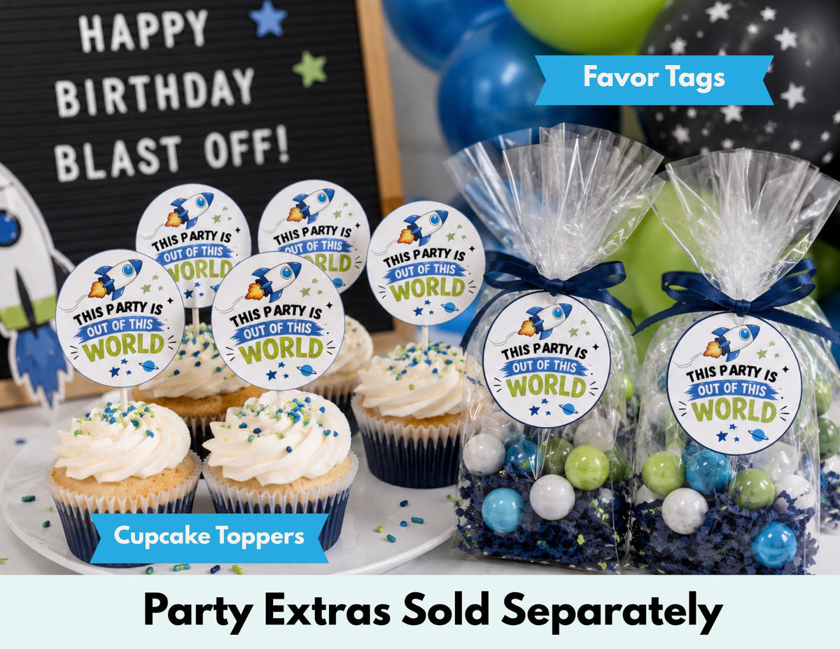 Space Party Stickers | Outer Space Birthday Favor Stickers | Rocket Goodie Bag Labels | Treat Box Seals | Matte or Glossy | 16 Stickers