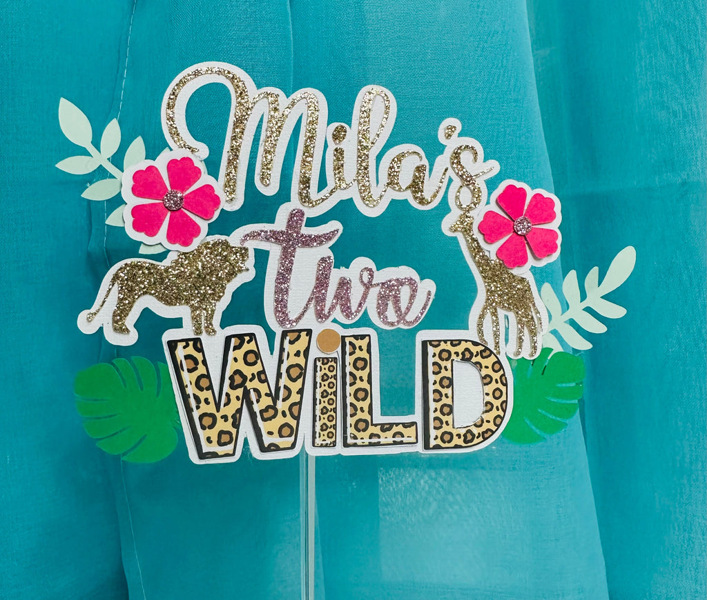 Two Wild Cake Topper | Safari 2nd Birthday Cake Topper | Jungle Birthday Party Decor | Two Wild Safari Theme | Lion Giraffe Birthday Topper