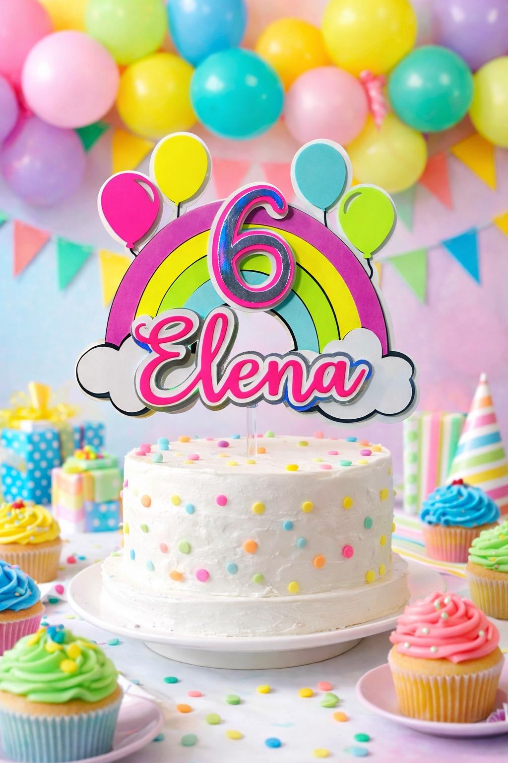Rainbow Layered Cake Topper | 6 Inch Custom Party Cake Topper | Birthday Cake Decoration | Kids Party Cake Topper | Custom Color Topper