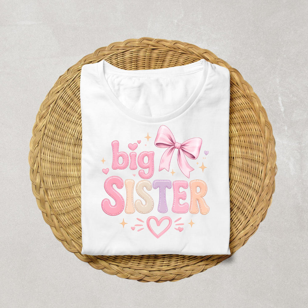 Pastel Big Sister Shirt with Pink Bow | Cute Girl Sibling Reveal Tee | Soft Girl Big Sister Outfit | Baby Announcement Gift for Girls