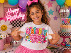 Preppy Birthday Girl Shirt, Faux Embroidery Birthday Shirt, Patchwork Birthday Girl Tee, Colorful Girls Birthday Outfit, DTF Shirt