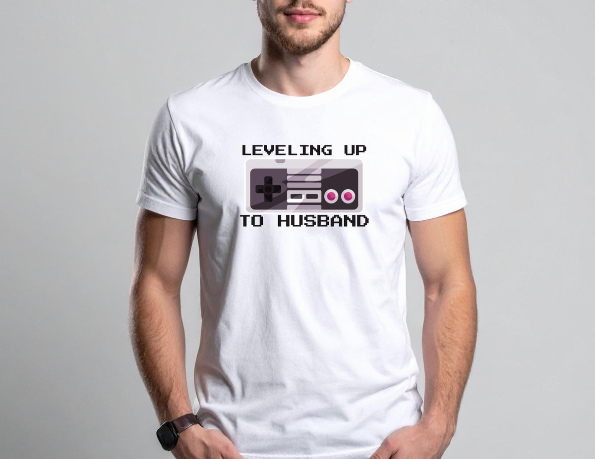 Leveling Up to Husband Shirt, Groom Video Game Shirt, Gamer Bachelor Party Tee, Engagement Party Shirt for Groom, Wedding Gaming Theme