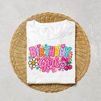 Preppy Birthday Girl Shirt, Faux Embroidery Birthday Shirt, Patchwork Birthday Girl Tee, Colorful Girls Birthday Outfit, DTF Shirt
