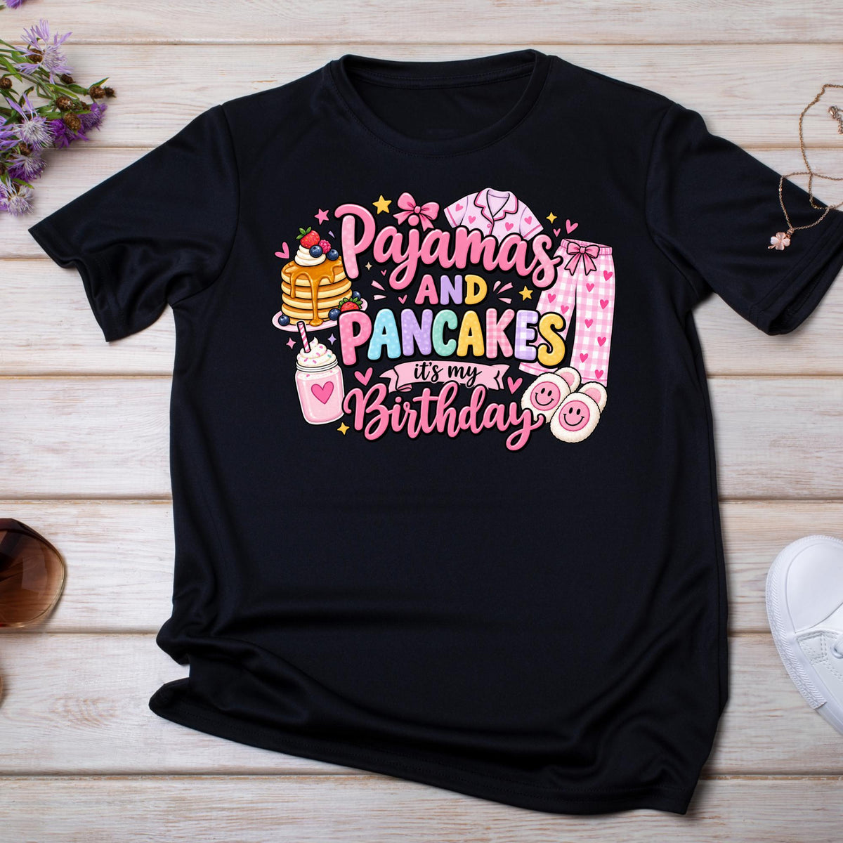 Pajamas and Pancakes Birthday Shirt, Girls Pancake Birthday Shirt, Pajama Party Birthday Outfit, Sleepover Birthday Shirt, Birthday Girl Tee