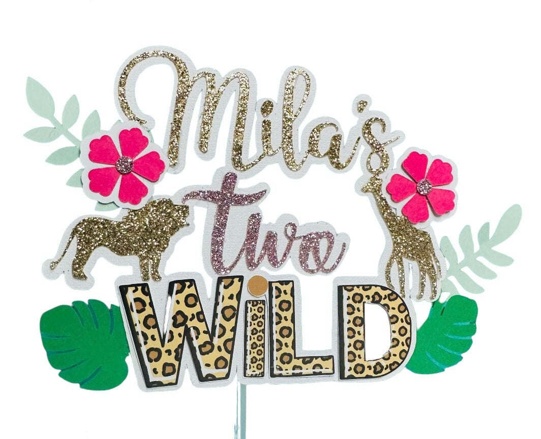Two Wild Cake Topper | Safari 2nd Birthday Cake Topper | Jungle Birthday Party Decor | Two Wild Safari Theme | Lion Giraffe Birthday Topper