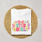Preppy Birthday Girl Shirt, Faux Chenille Patch Shirt, Birthday Girl DTF Shirt, Varsity Letter Birthday Tee, Girls Birthday Outfit